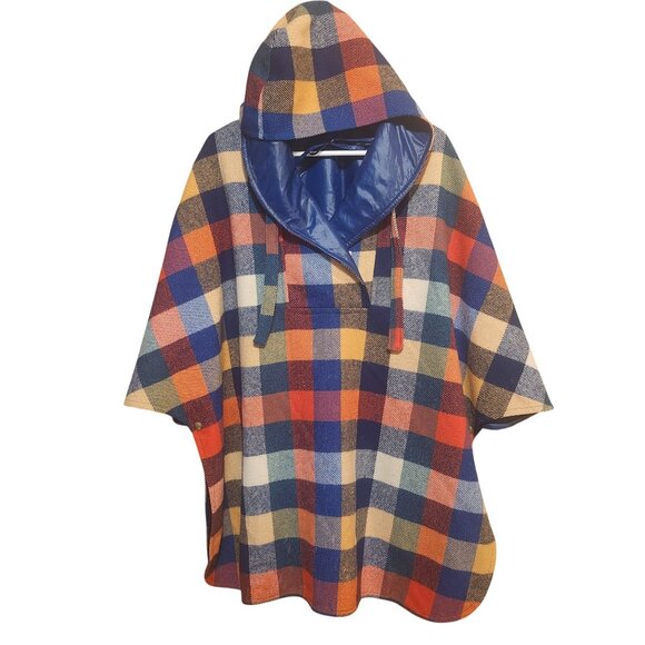Vintage Unisex OS Pendleton Knockabouts Waterproof Wool Plaid Poncho Hooded - Picture 1 of 14